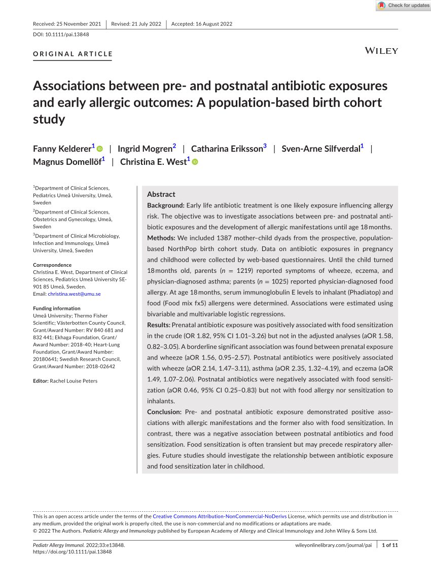 Pdf Associations Between Pre‐ And Postnatal Antibiotic Exposures And Early Allergic Outcomes 6471