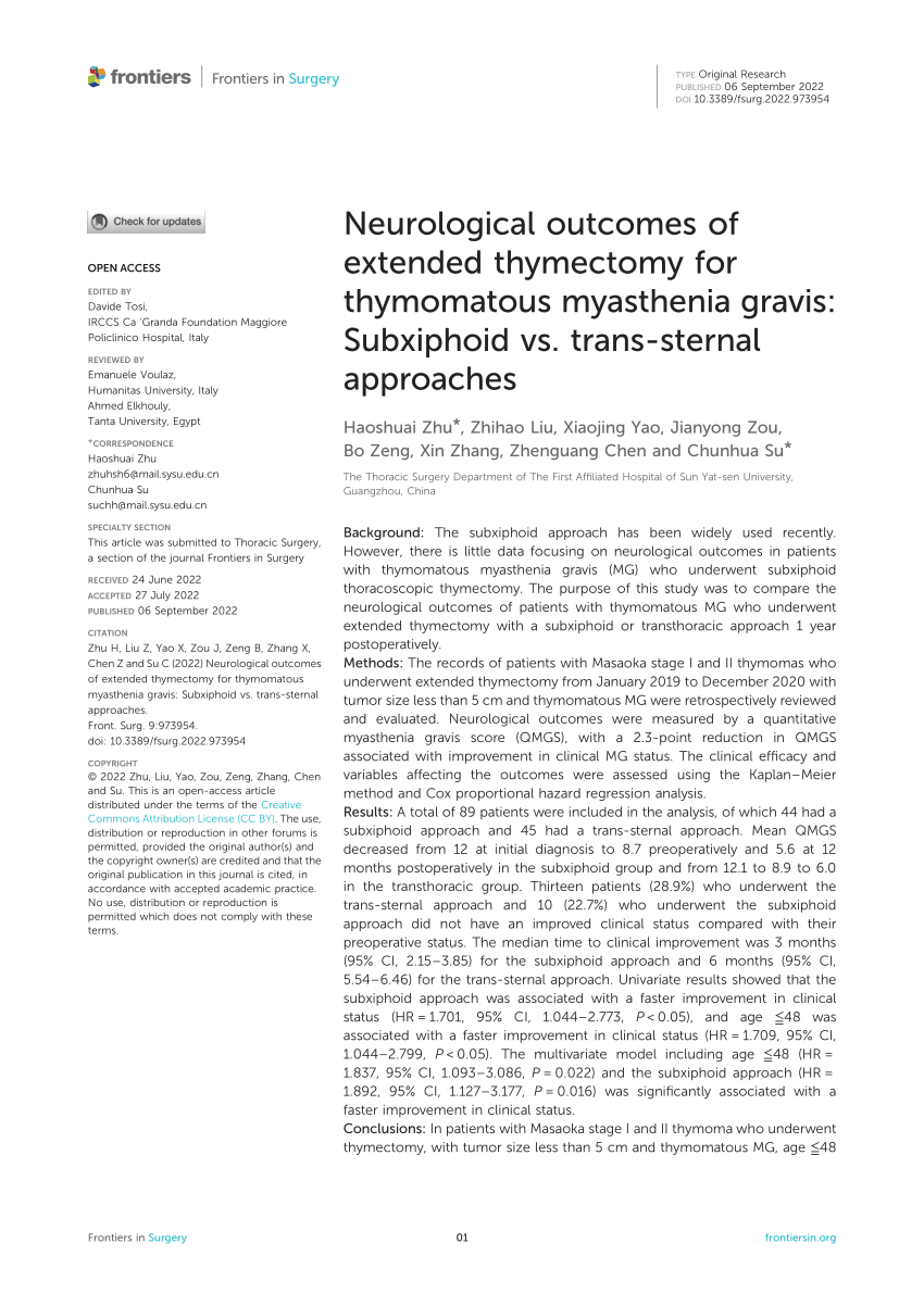 (PDF) Neurological outcomes of extended thymectomy for thymomatous ...