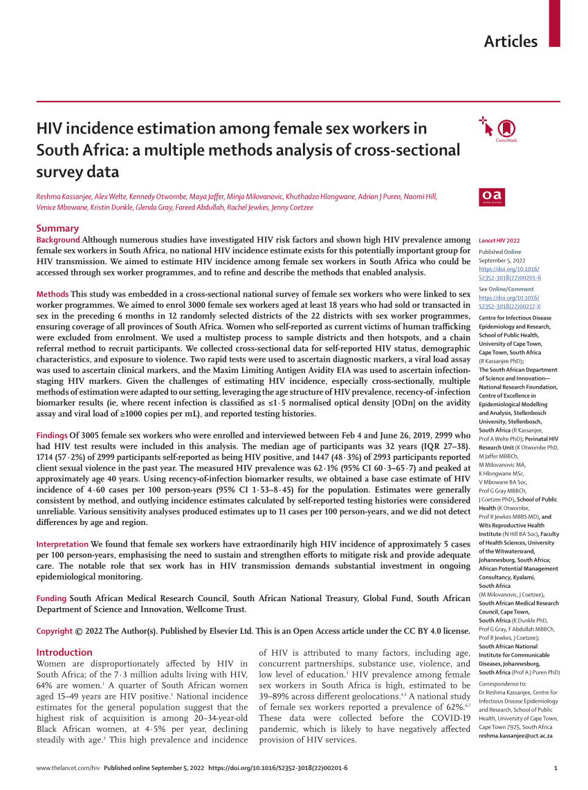 Pdf Hiv Incidence Estimation Among Female Sex Workers In South Africa A Multiple Methods 4592