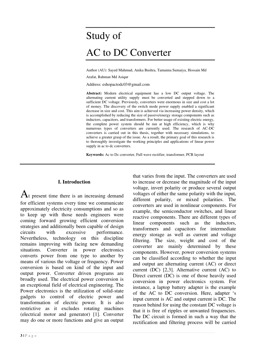 PDF) Study of AC to DC Converter