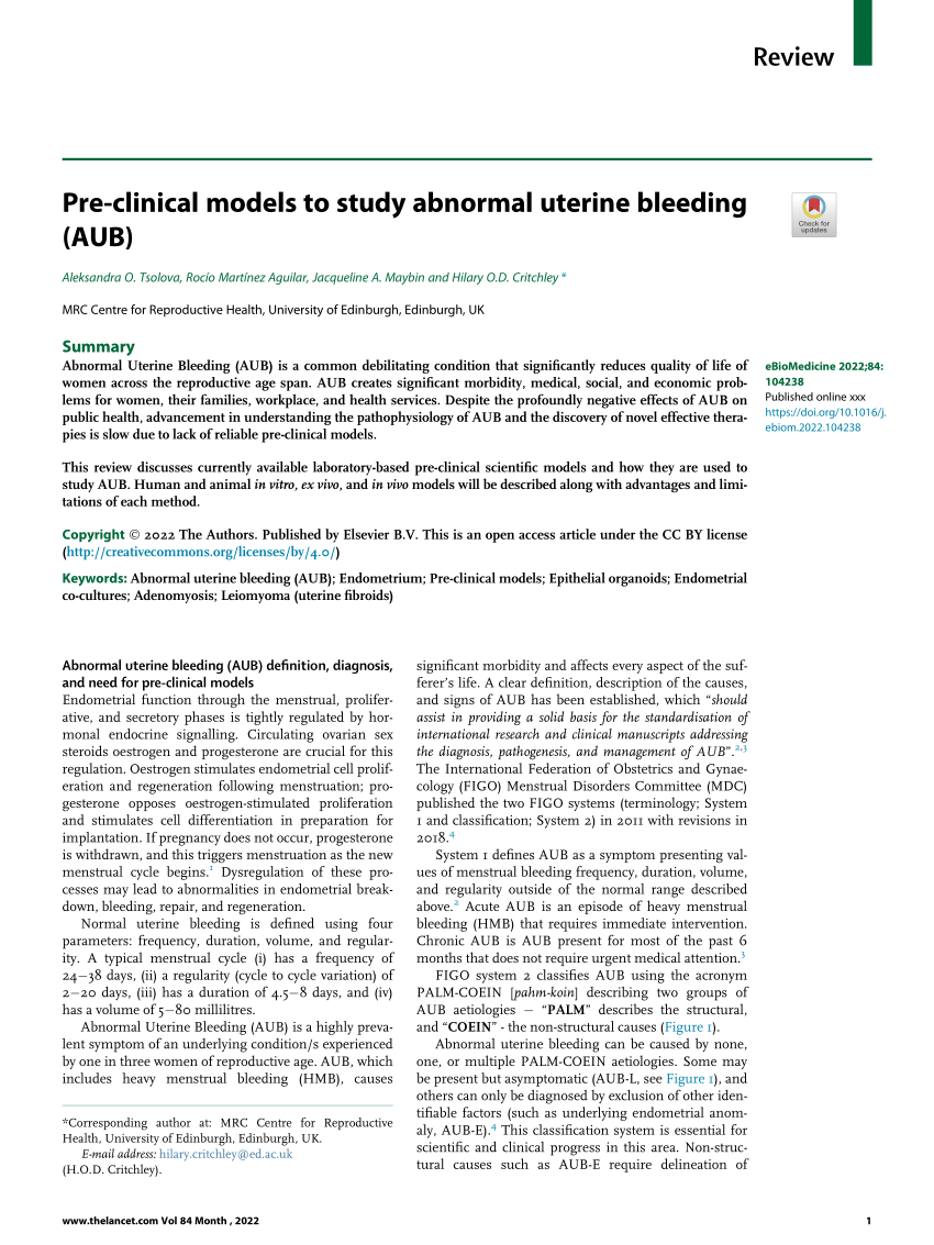 Abnormal Uterine Bleeding (AUB): Pathogenesis and clinical