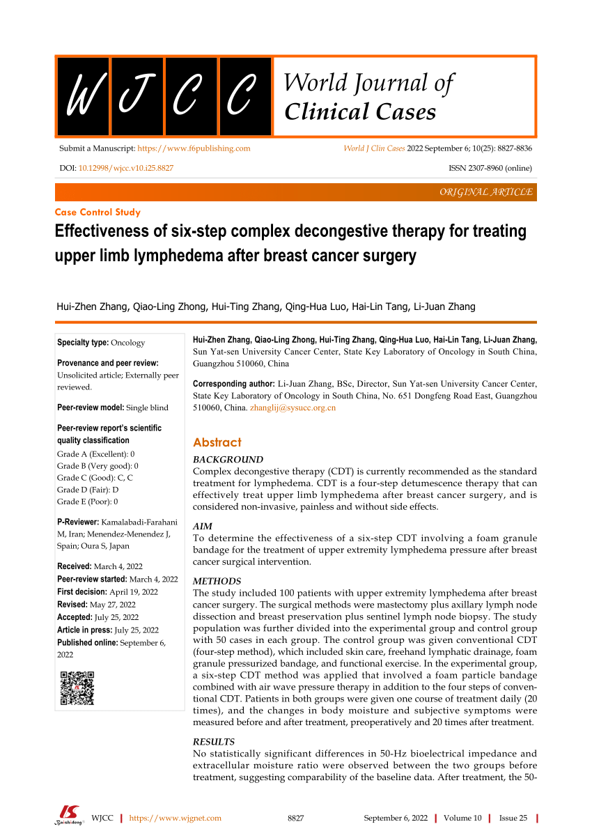 Pdf Effectiveness Of Six Step Complex Decongestive Therapy For Treating Upper Limb Lymphedema 