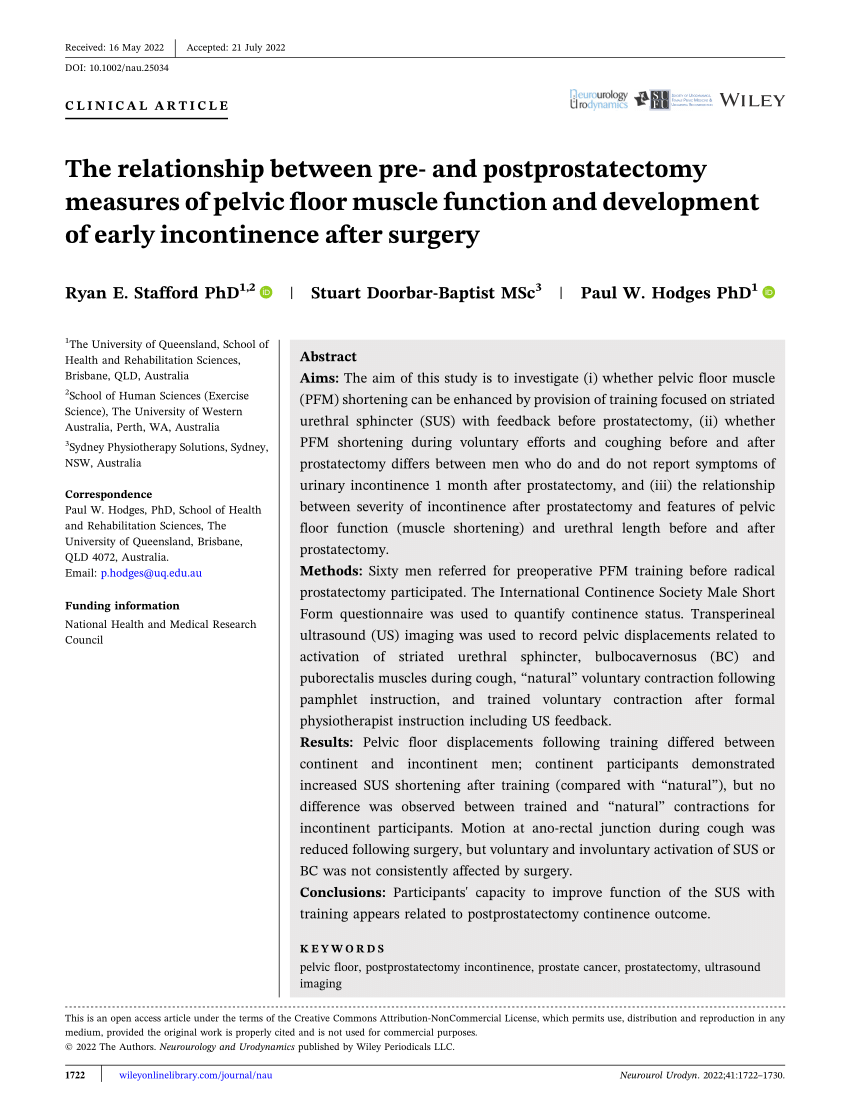 Pdf The Relationship Between Pre‐ And Postprostatectomy Measures Of Pelvic Floor Muscle 