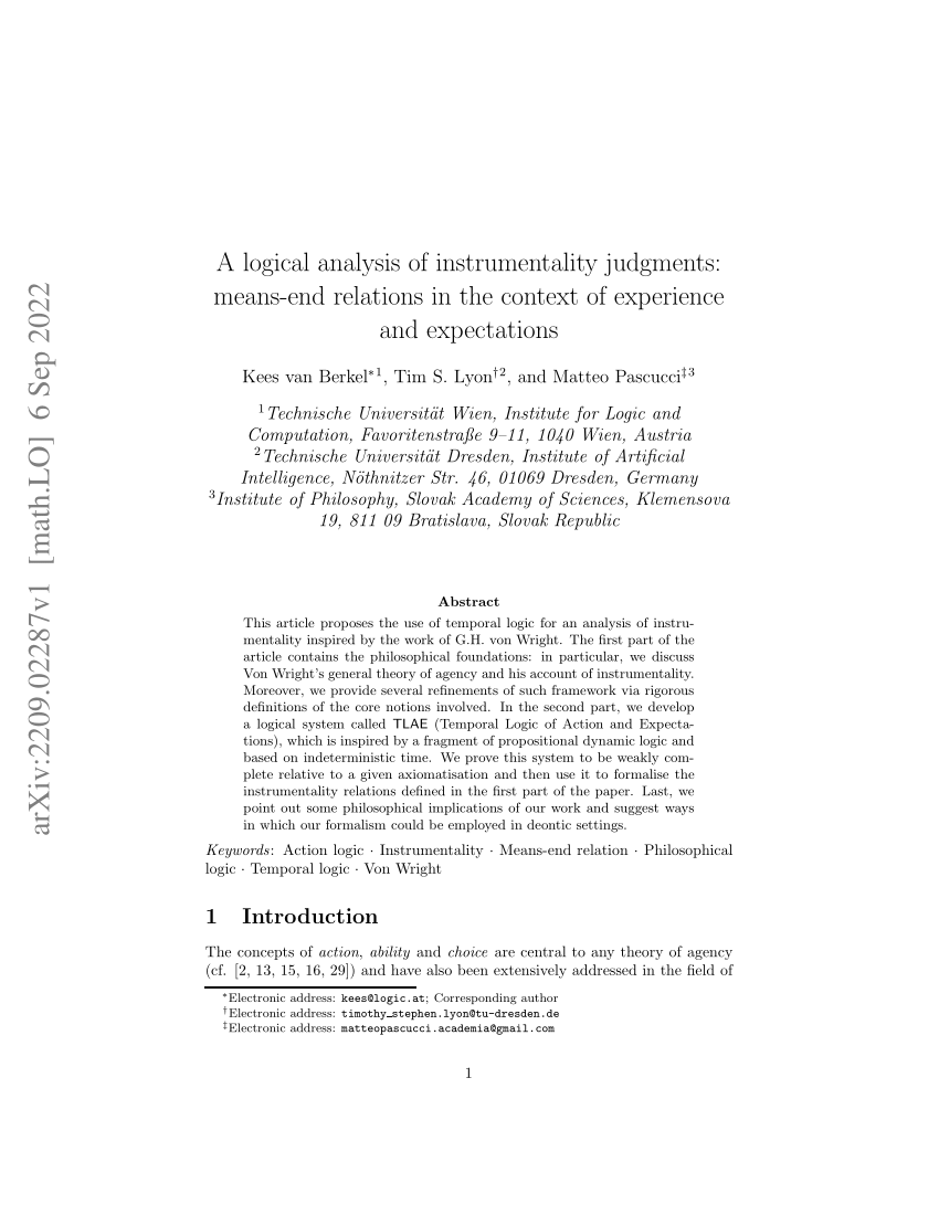 (PDF) A logical analysis of instrumentality judgments meansend