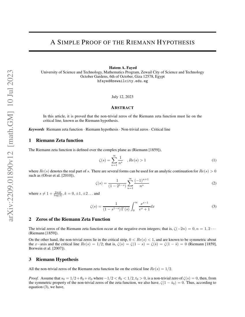 Pdf A Simple Proof Of The Riemann Hypothesis 6117