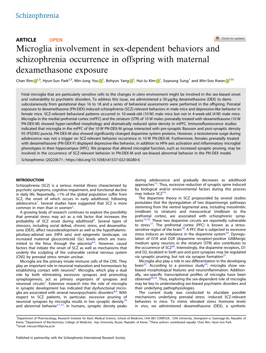 Pdf Microglia Involvement In Sex Dependent Behaviors And Schizophrenia Occurrence In Offspring 6610