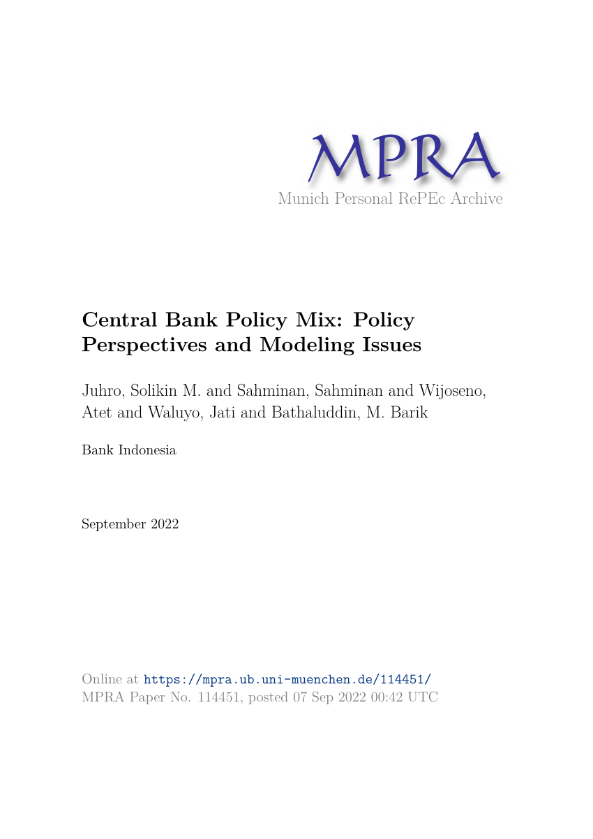 (PDF) Central Bank Policy Mix Policy Perspectives and Modeling Issues