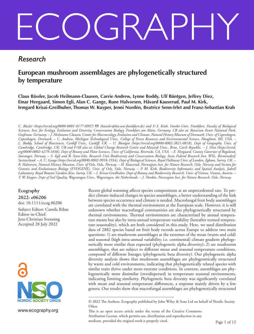 PDF European mushroom assemblages are phylogenetically structured