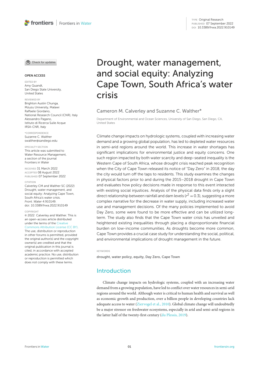 essay about drought in cape town