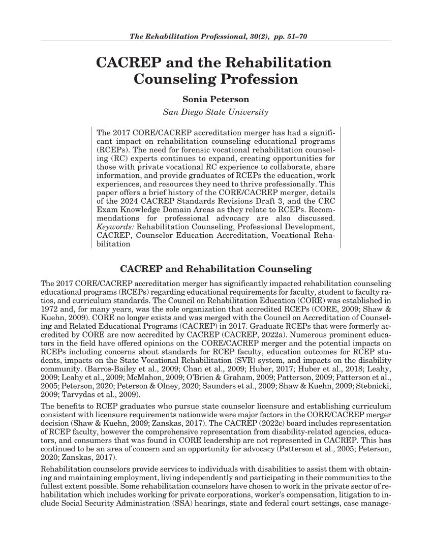 (PDF) CACREP and the Rehabilitation Counseling Profession