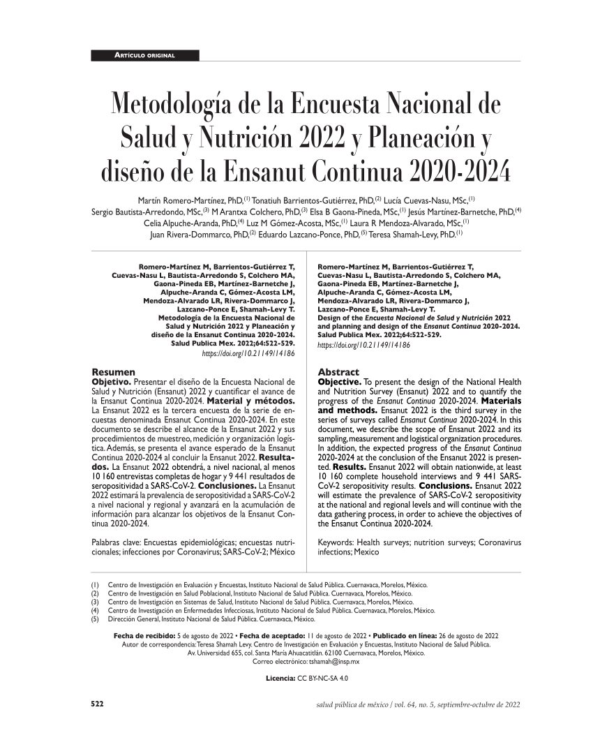 (PDF) Metodología de la Encuesta Nacional de Salud y Nutrición 2022 y