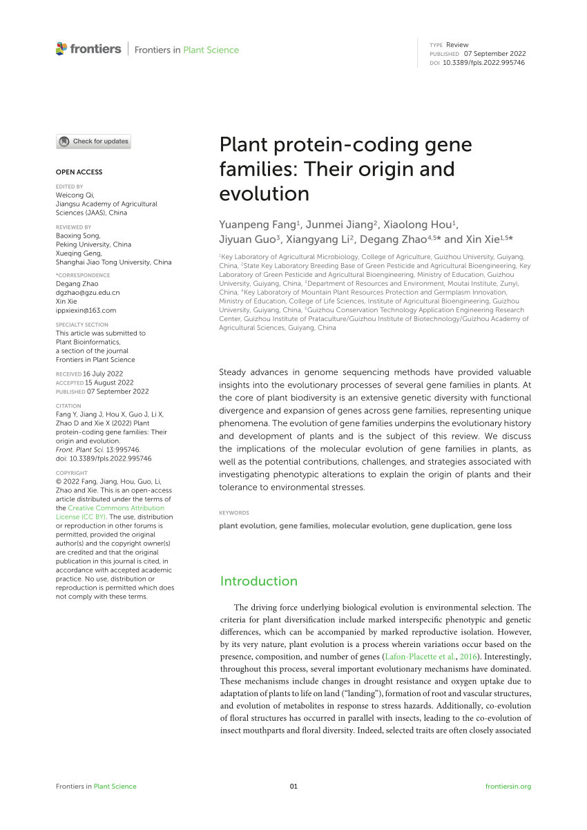 Pdf Plant Protein Coding Gene Families Their Origin And Evolution 