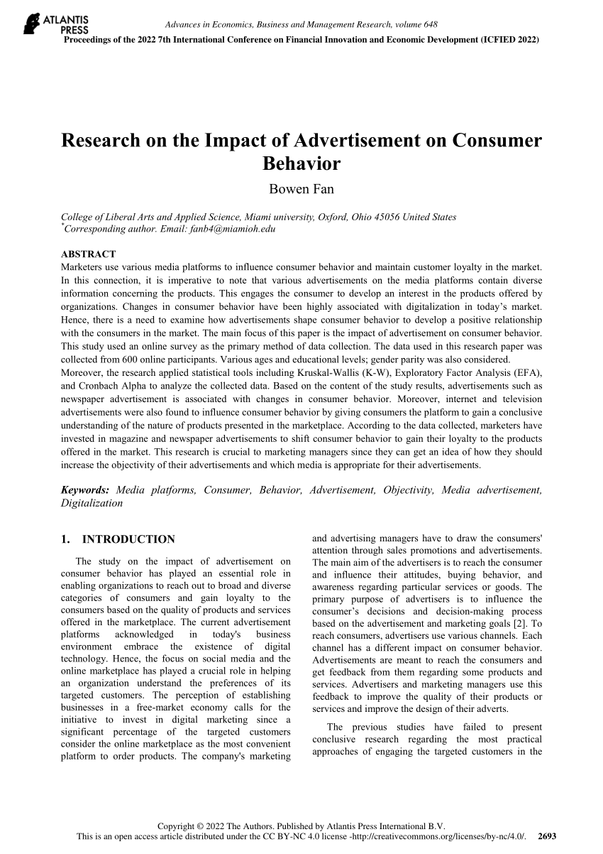 research on impact of advertising on consumer behaviour