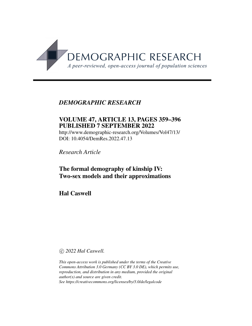 Pdf The Formal Demography Of Kinship Iv Two Sex Models And Their