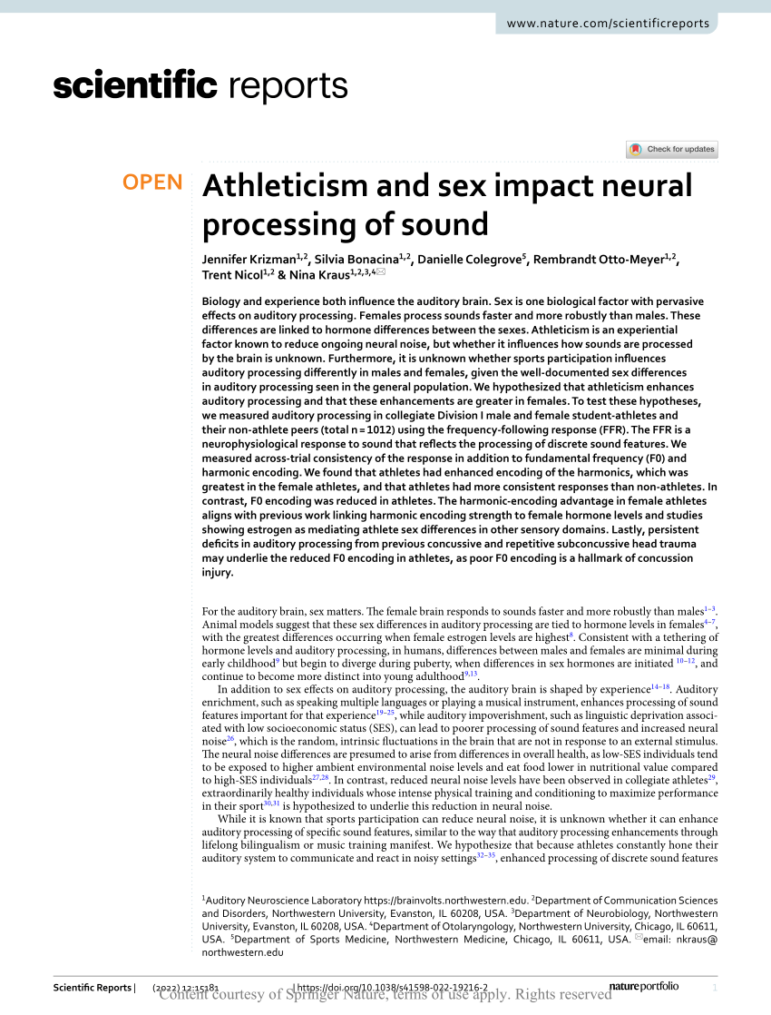 PDF) Athleticism and sex impact neural processing of sound