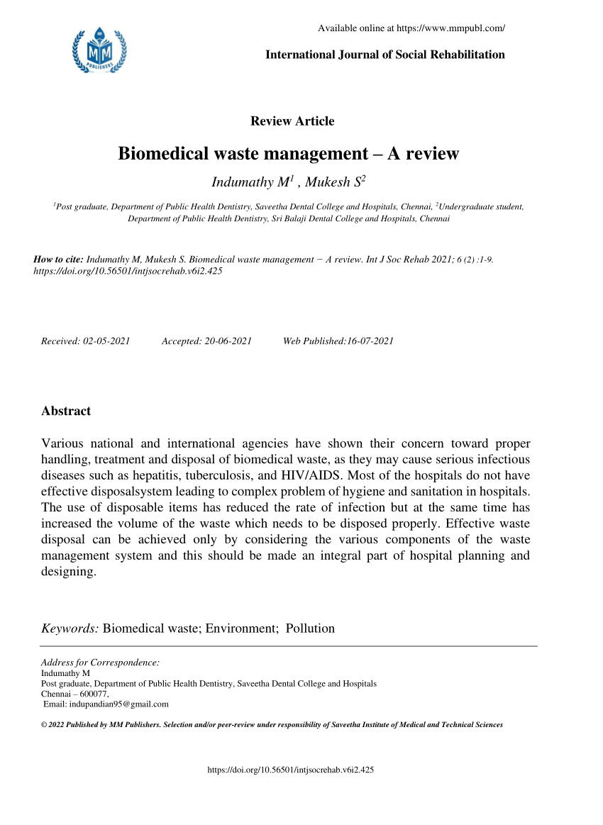 thesis on biomedical waste management pdf