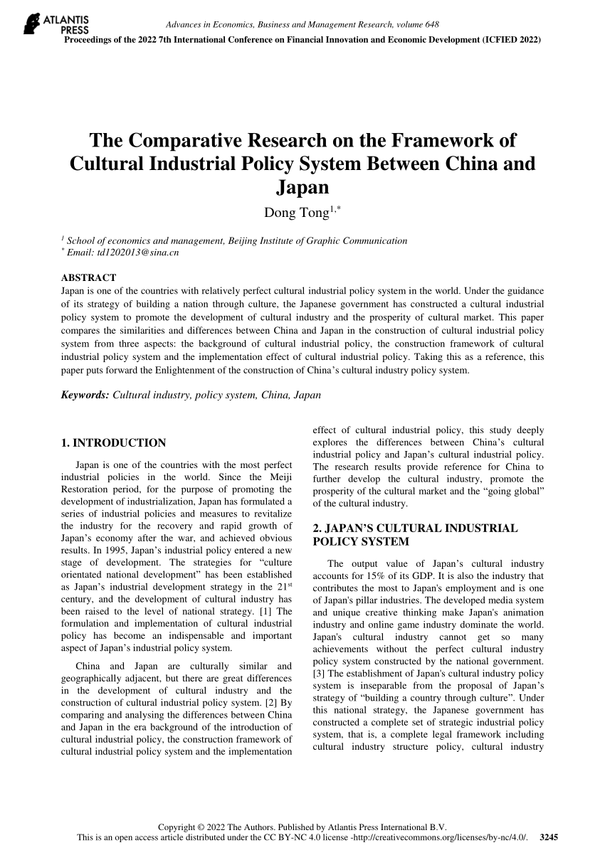 (PDF) The Comparative Research on the Framework of Cultural Industrial Policy System Between 