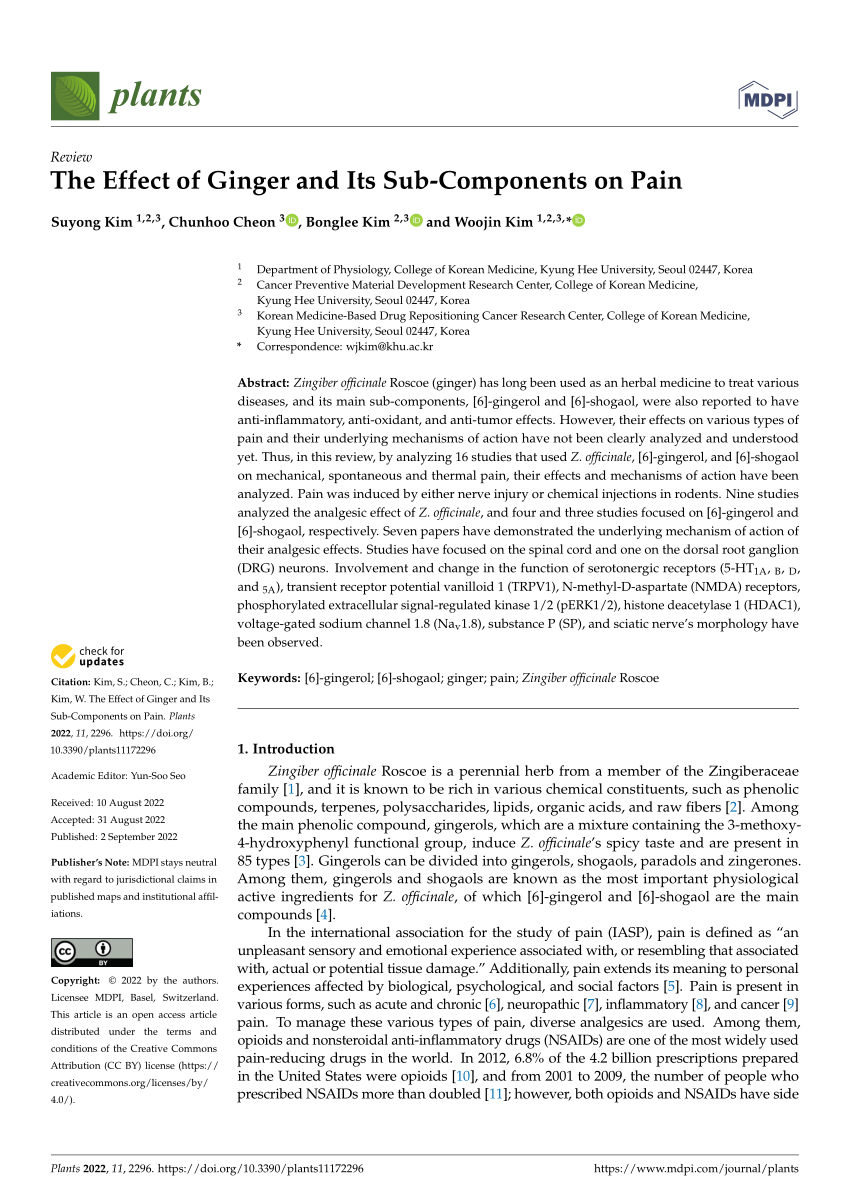 PDF) The Effect of Ginger and Its Sub-Components on Pain