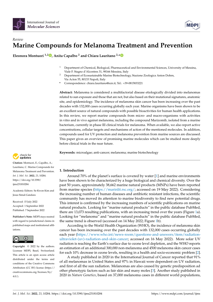 Pdf Marine Compounds For Melanoma Treatment And Prevention