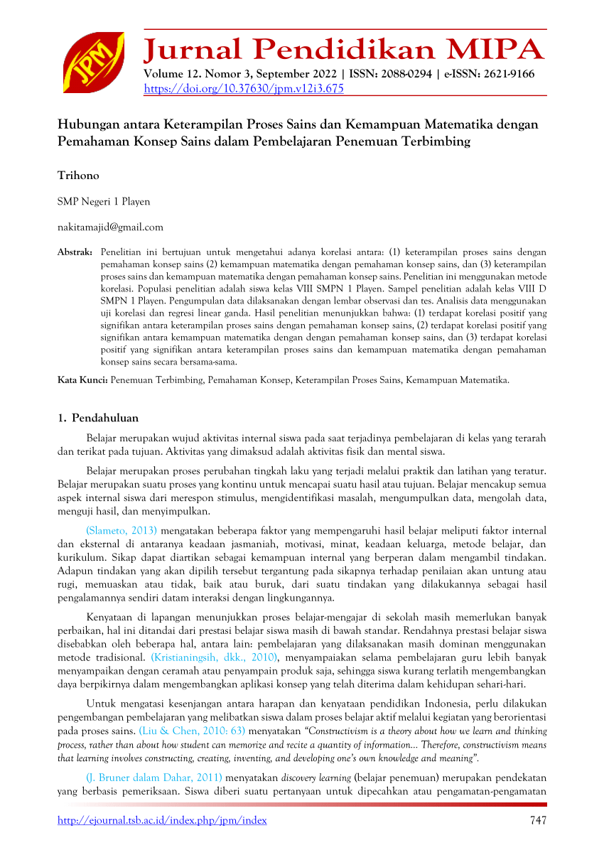 Pdf Hubungan Antara Keterampilan Proses Sains Dan Kemampuan Matematika Dengan Pemahaman Konsep 0915