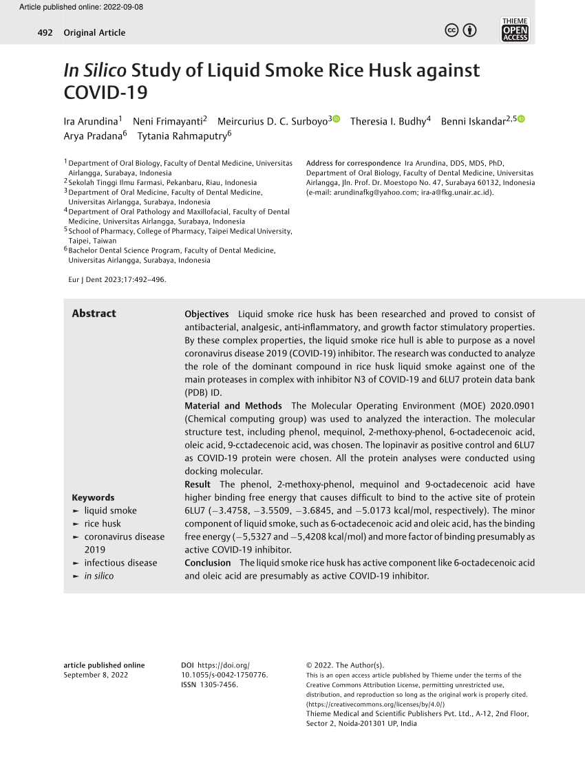 PDF) In Silico Study of Liquid Smoke Rice Husk against COVID-19