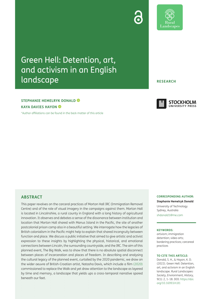 PDF) Green Hell: Detention, art, and activism in an English landscape