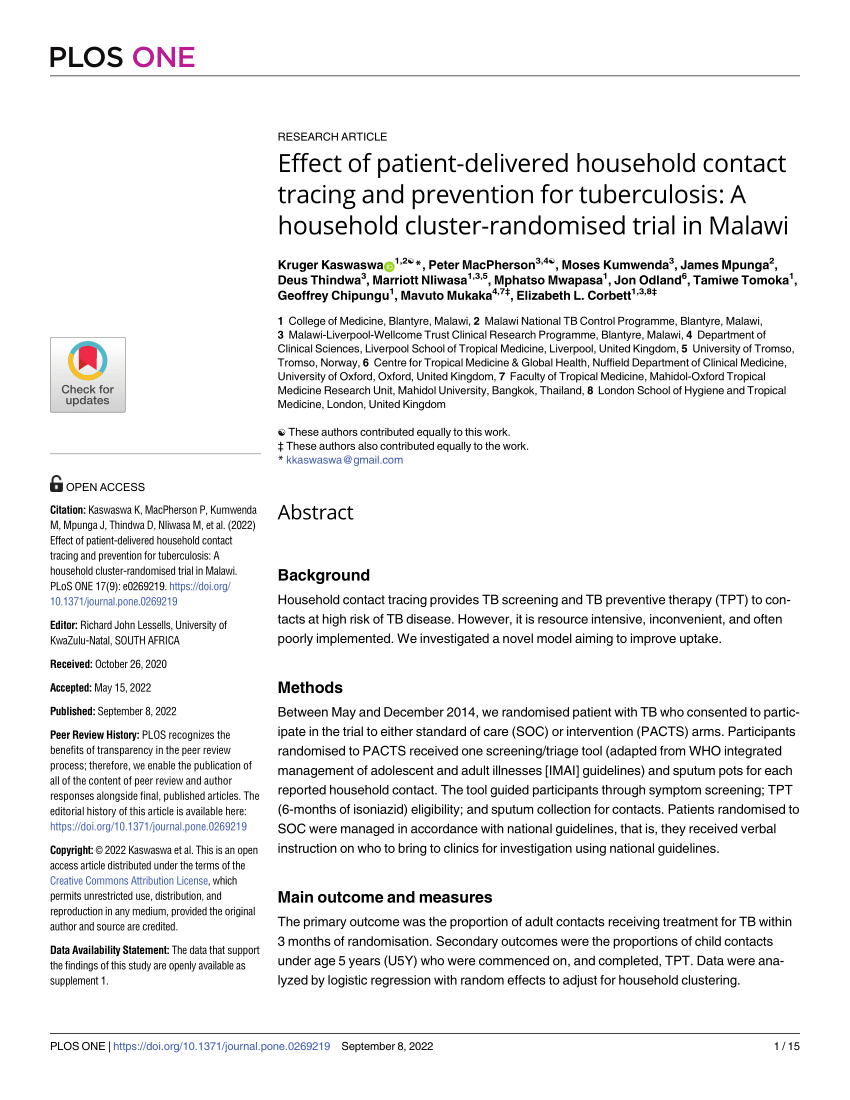 Effectiveness of a community-based approach for the investigation and  management of children with household tuberculosis contact in Cameroon and  Uganda: a cluster-randomised trial - The Lancet Global Health