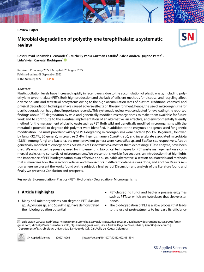 (PDF) Microbial degradation of polyethylene terephthalate a systematic