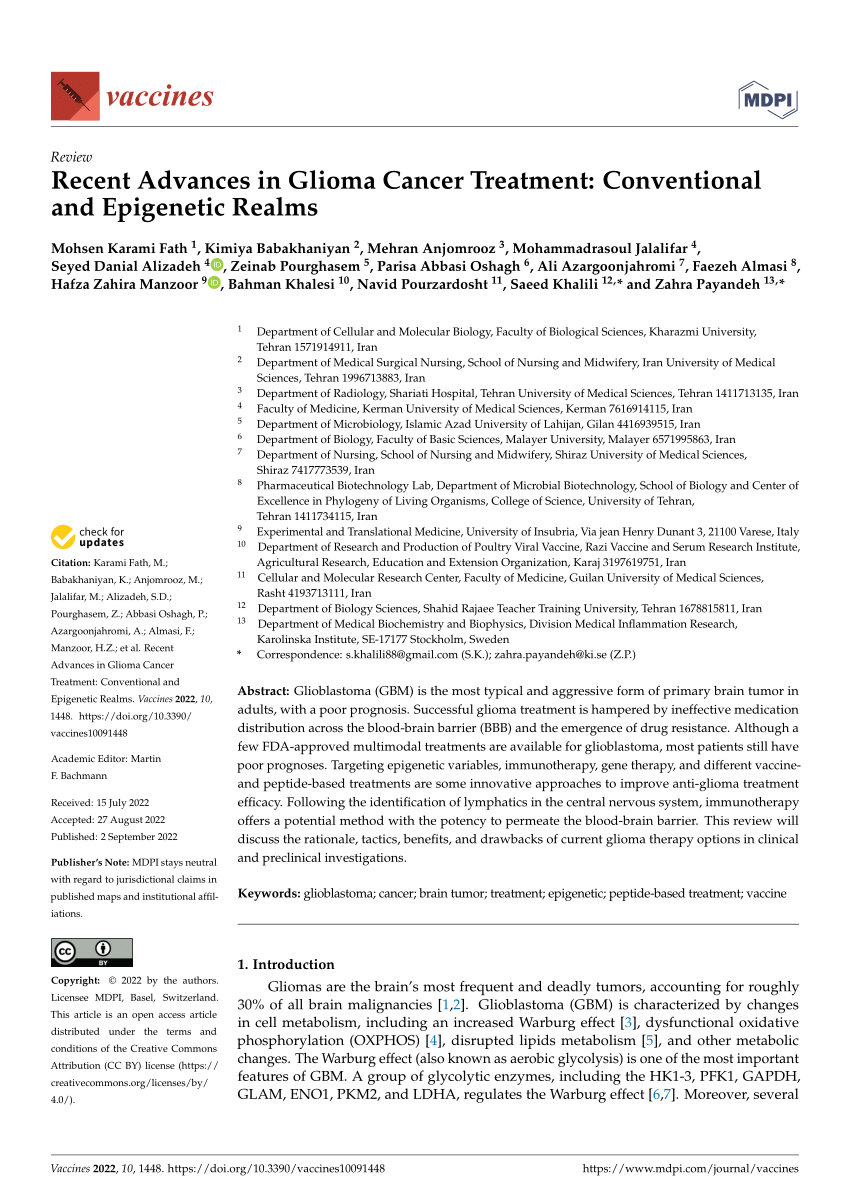 PDF) Recent Advances in Glioma Cancer Treatment: Conventional and