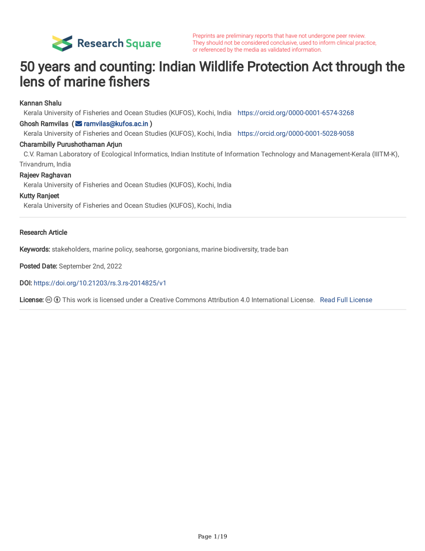 PDF) 50 years and counting: Indian Wildlife Protection Act through