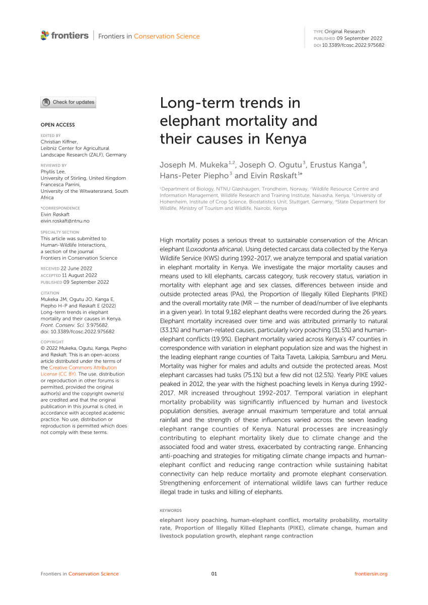 (PDF) Long-term trends in elephant mortality and their causes in Kenya