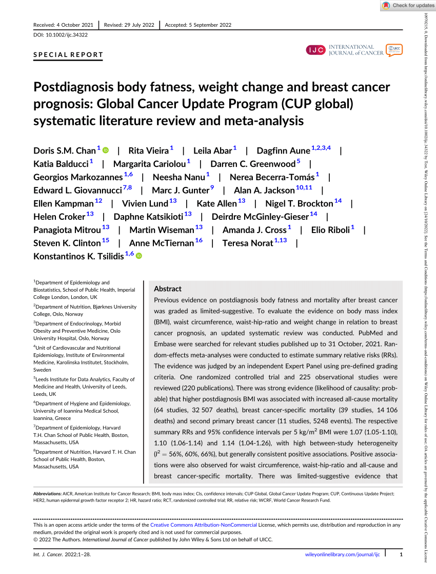PDF) Post-diagnosis body fatness, weight change and breast cancer 
