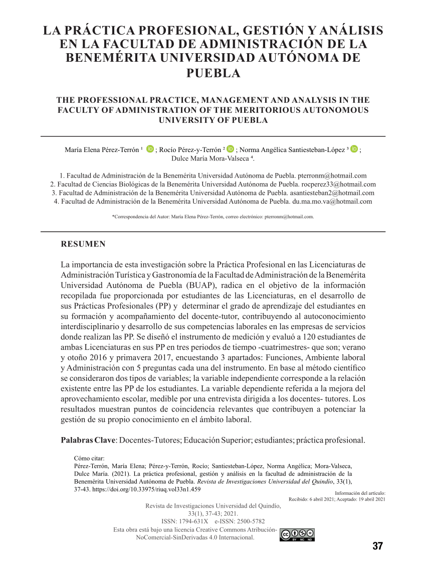 Pdf La Práctica Profesional Gestión Y Análisis En La Facultad De Administración De La 9782