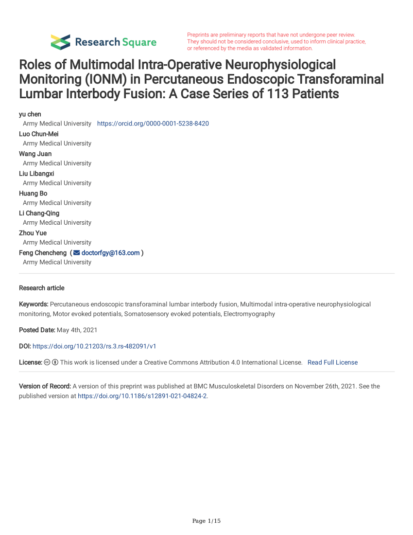 (PDF) Roles of Multimodal Intra-Operative Neurophysiological Monitoring ...