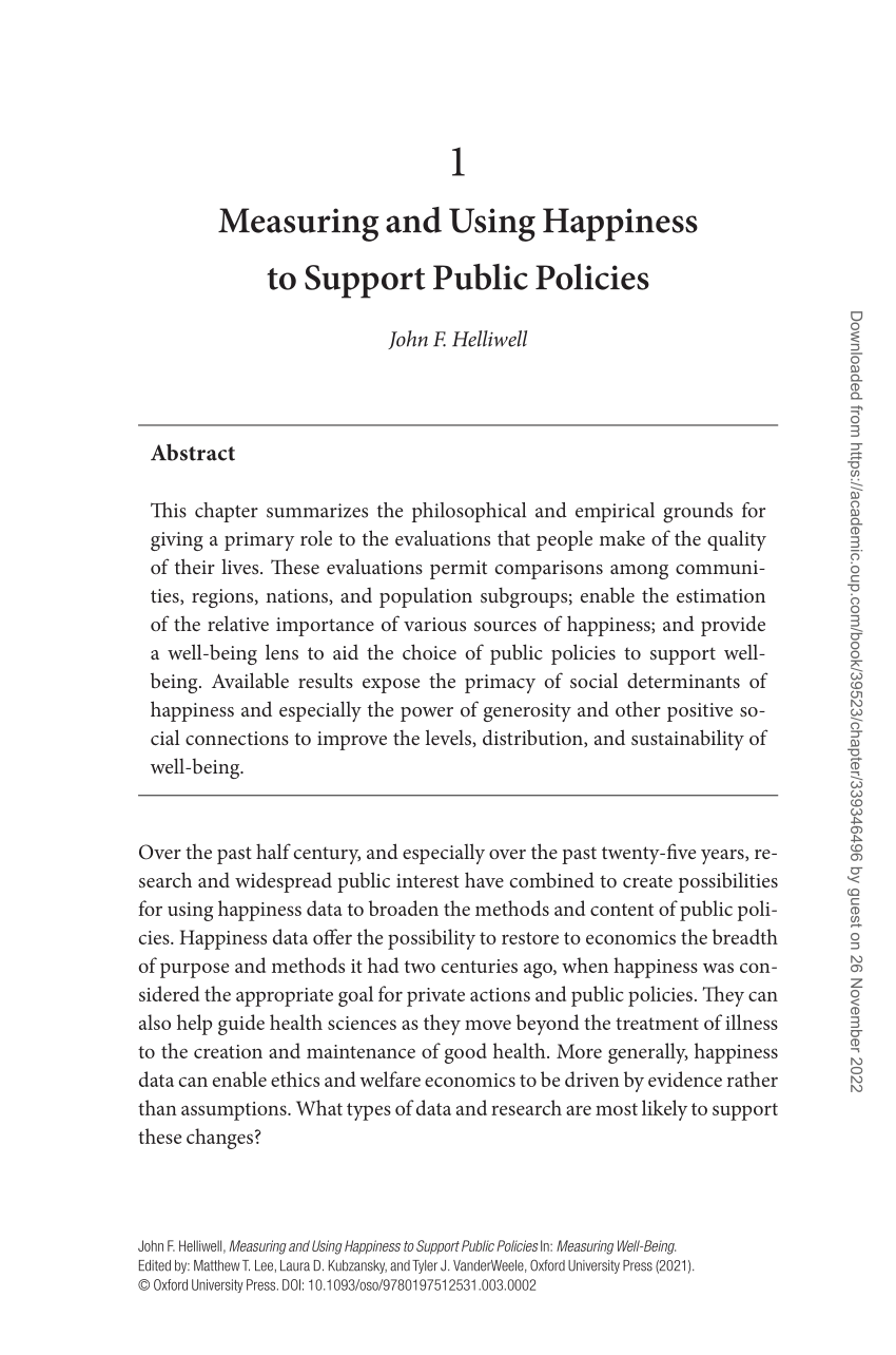 PDF) Measuring and Using Happiness to Support Public Policies