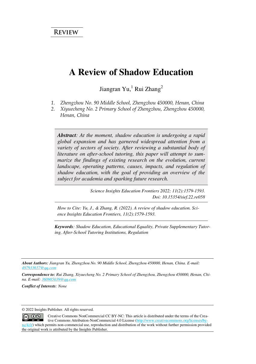 Pdf A Review Of Shadow Education