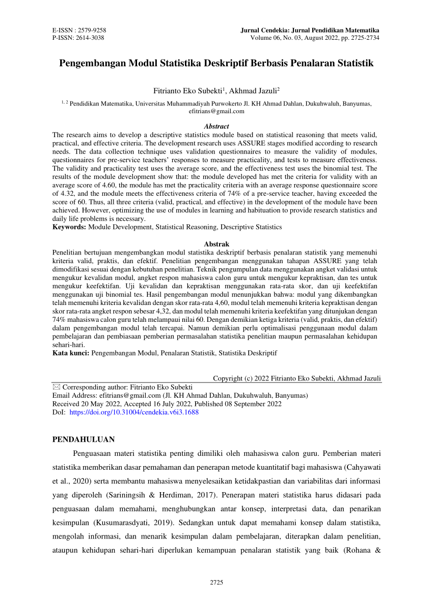 Pdf Pengembangan Modul Statistika Deskriptif Berbasis Penalaran Statistik 3599