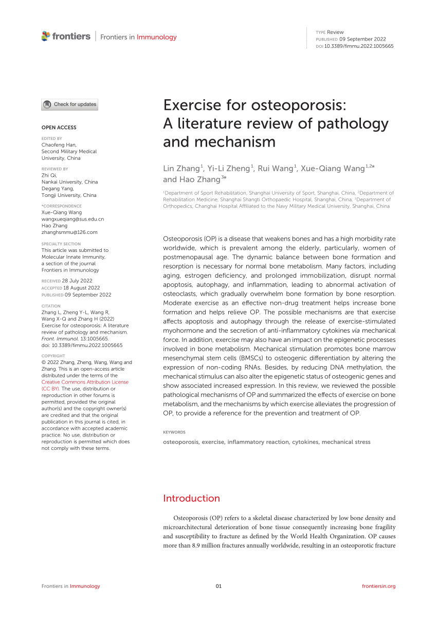 exercise for osteoporosis a literature review of pathology and mechanism