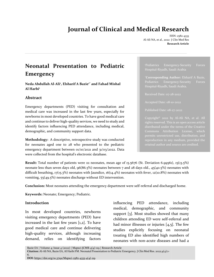 neonatal presentation to the pediatric emergency department