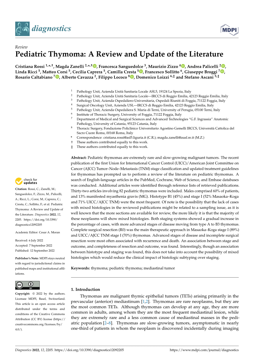 PDF) Pediatric Thymoma: A Review and Update of the Literature