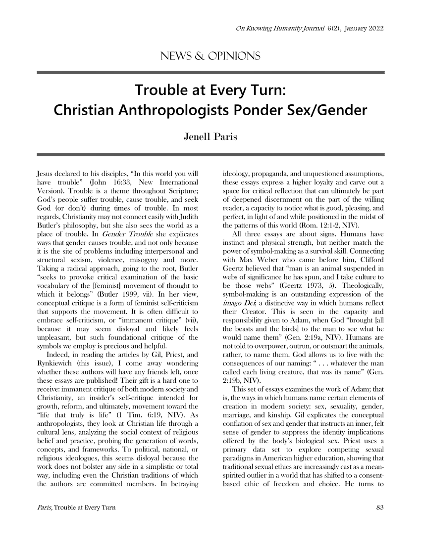 Pdf Trouble At Every Turn Christian Anthropologists Ponder Sexgender 9450