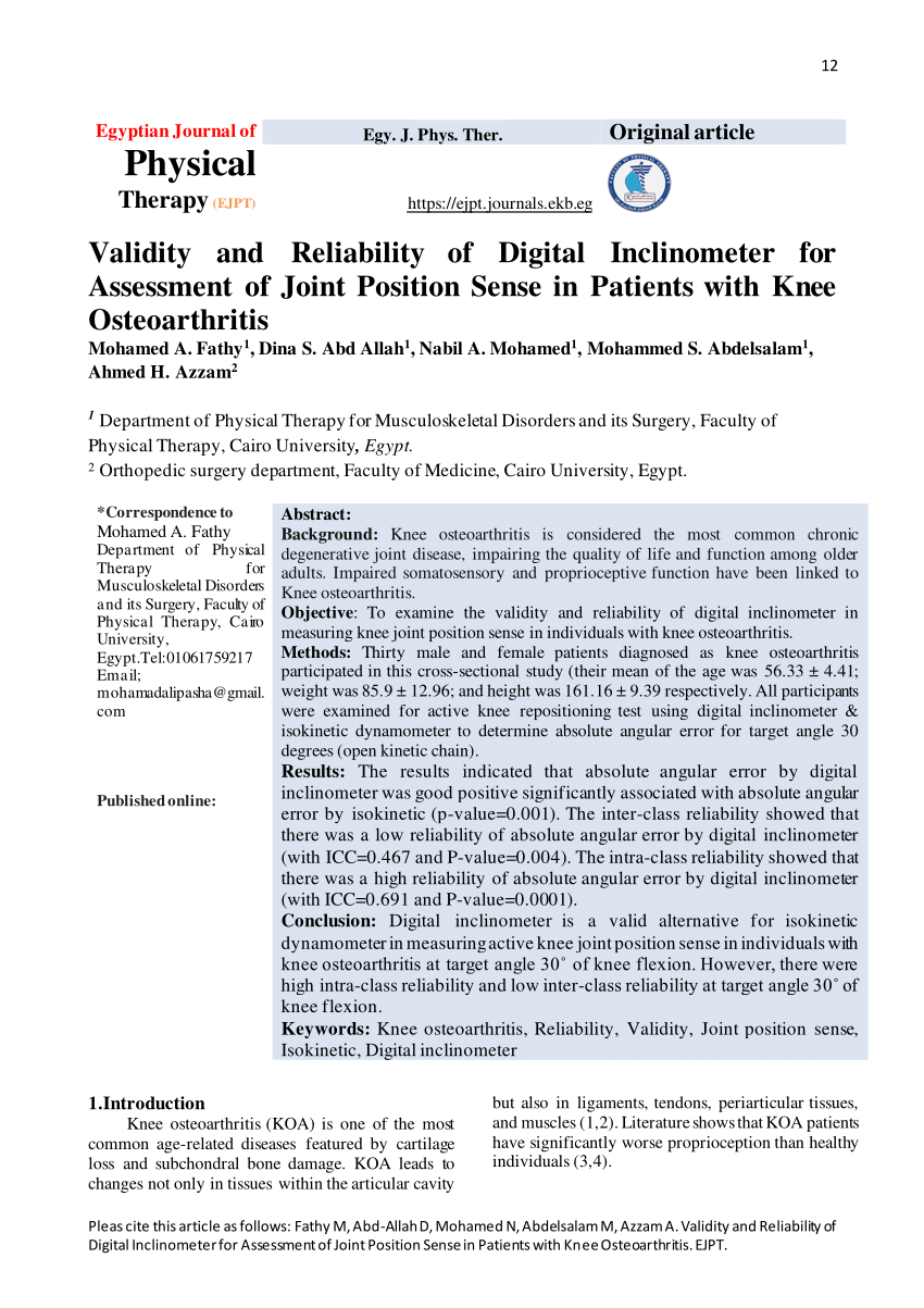 Reliability of hip joint position sense tests using a clinically applicable  measurement tool in elderly participants with unilateral hip osteoarthritis