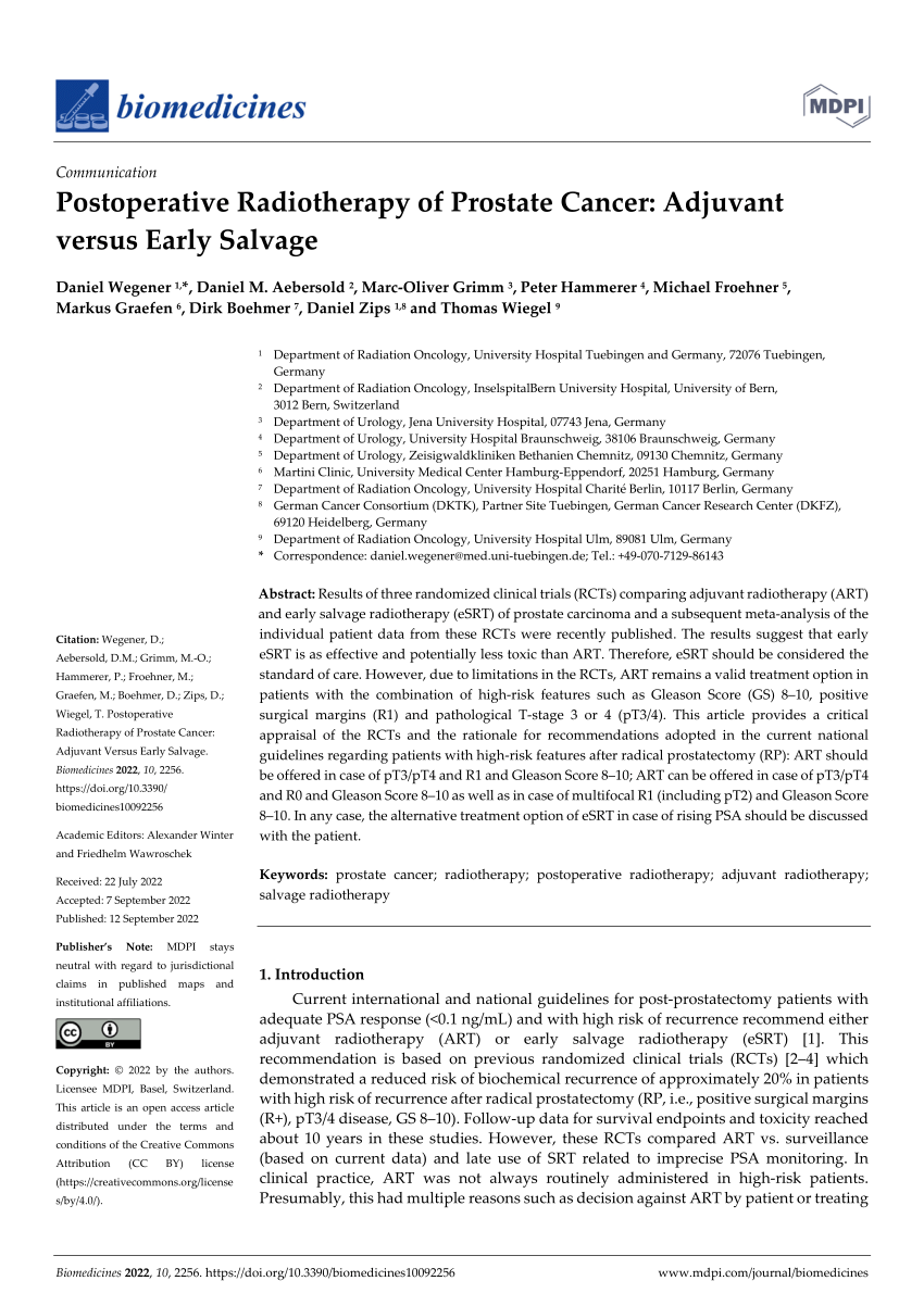 Pdf Postoperative Radiotherapy Of Prostate Cancer Adjuvant Versus 1533