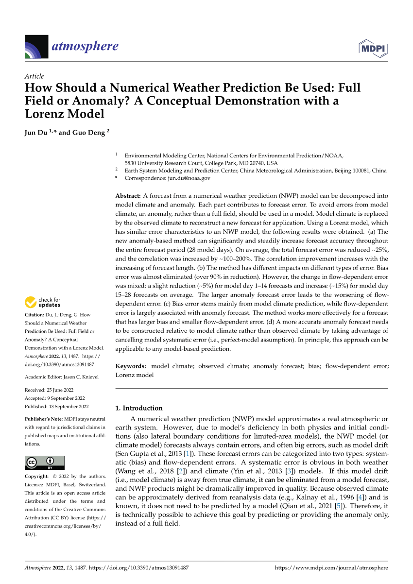 (PDF) How Should a Numerical Weather Prediction Be Used Full Field or