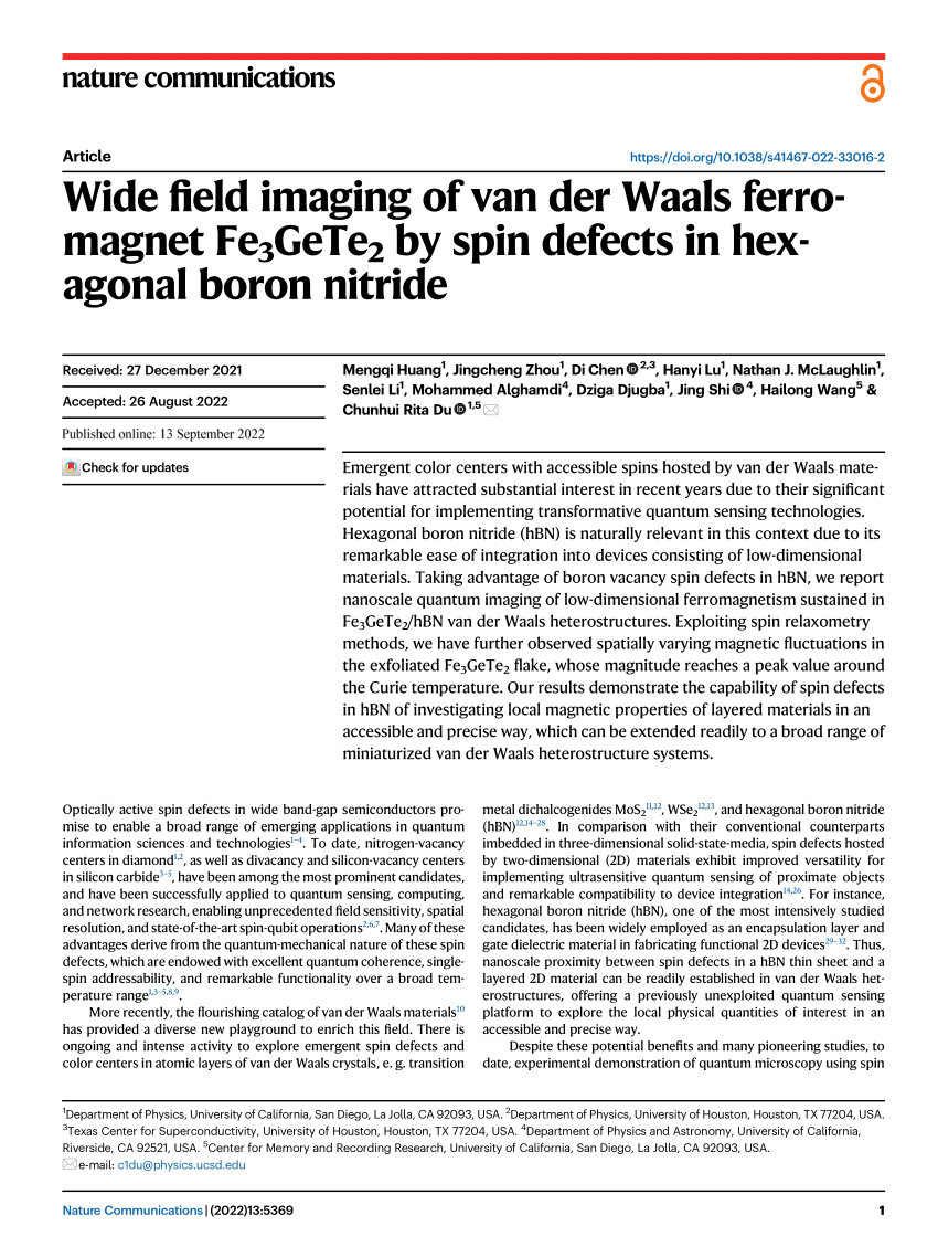 (PDF) Wide field imaging of van der Waals ferromagnet Fe3GeTe2