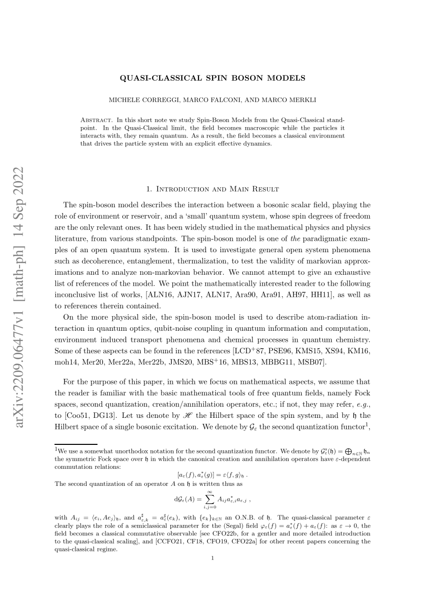 PDF Quasi Classical Spin Boson Models