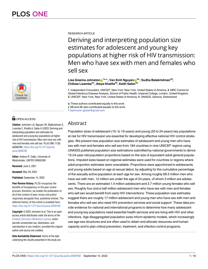 PDF) Deriving and interpreting population size estimates for adolescent and young key populations at higher risk of HIV transmission Men who have sex with men and females who sell picture