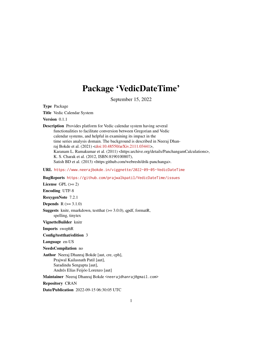 (PDF) VedicDateTime Vedic Calendar System