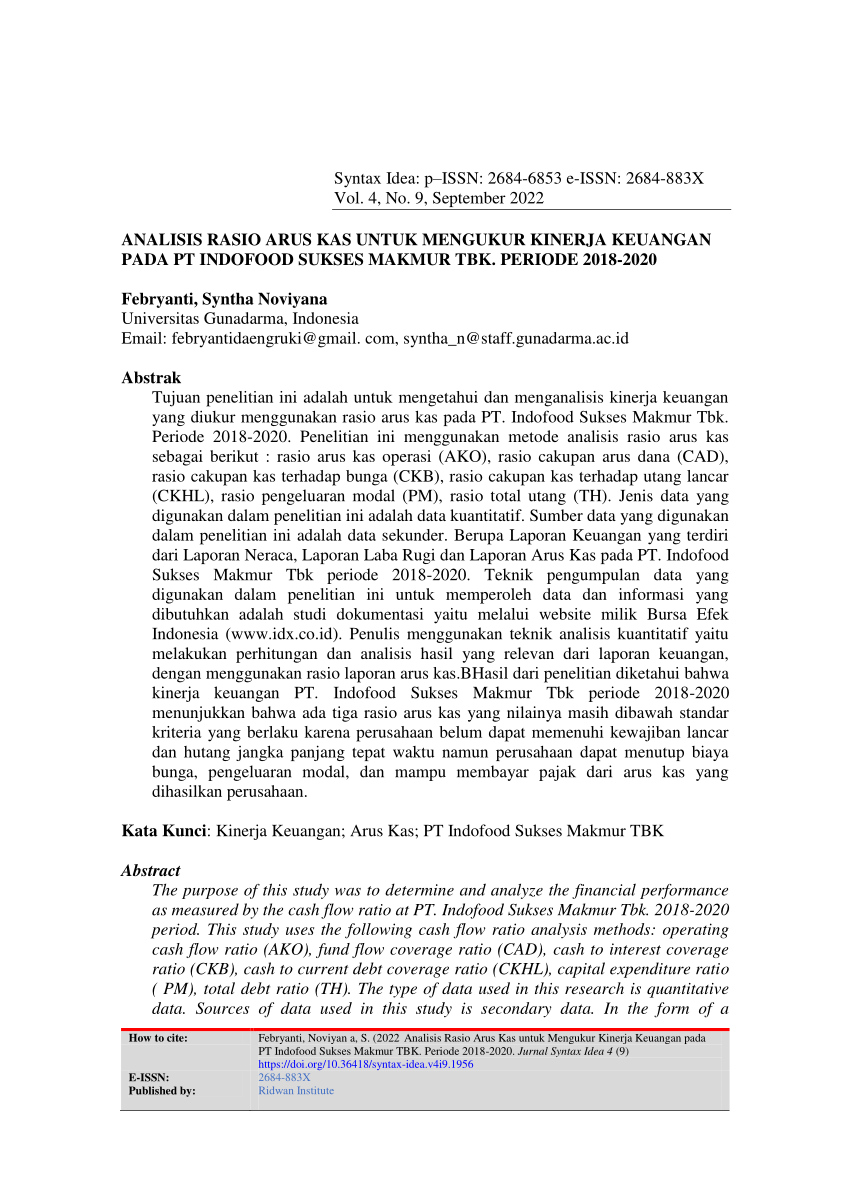 Pdf Analisis Rasio Arus Kas Untuk Mengukur Kinerja Keuangan Pada Pt Indofood Sukses Makmur Tbk 5434