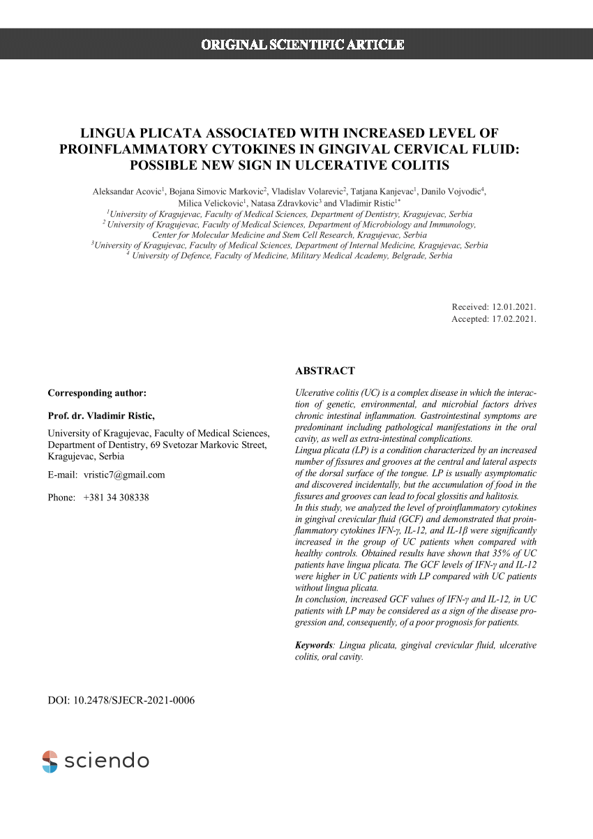 (PDF) Lingua Plicata Associated with Increased Level of Proinflammatory